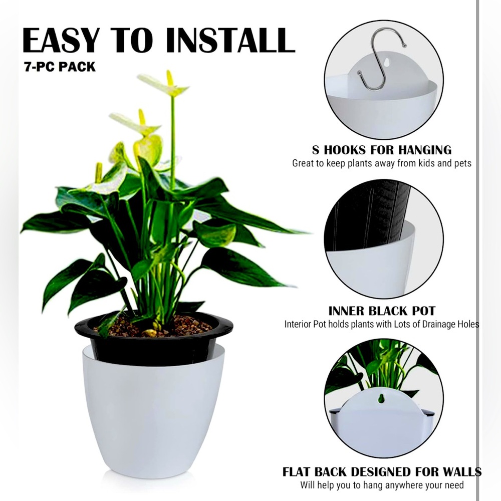 Brand New! Self Watering Wall Planters for Indoor Plants|7 Pack|Large with Hooks